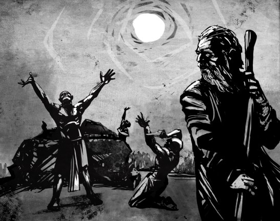 "How long will you hesitate between two opinions?  If the Lord is God, follow Him; but if Baal, follow him."   Used with permission of Zach Franzen.  For more, go to: http://atozach.com